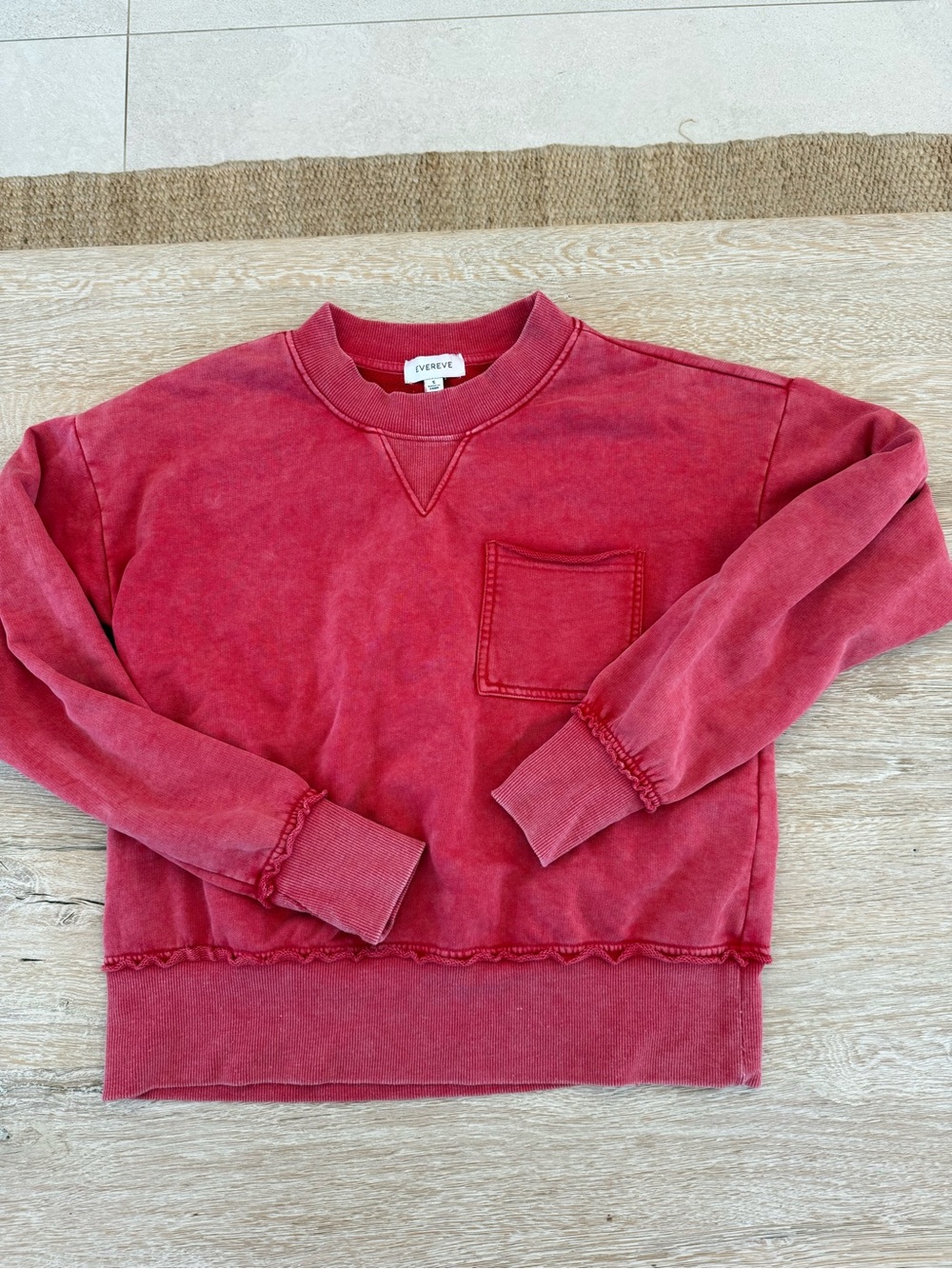 Evereve Faded Red Crewneck Sweatshirt with Patch Pocket